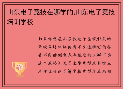 山东电子竞技在哪学的,山东电子竞技培训学校